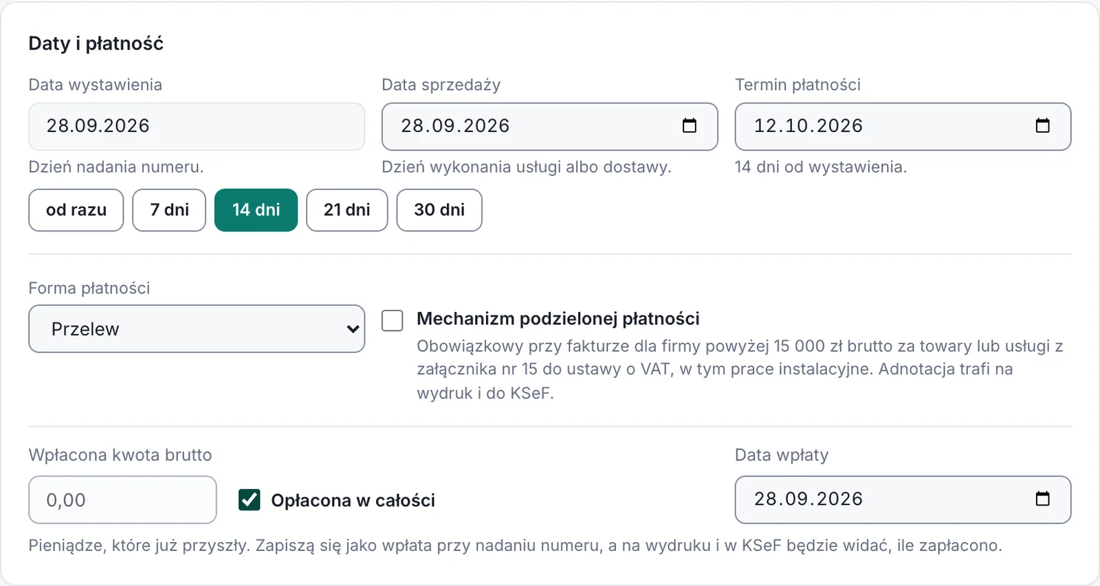 Zapisywanie wpłaty przy fakturze