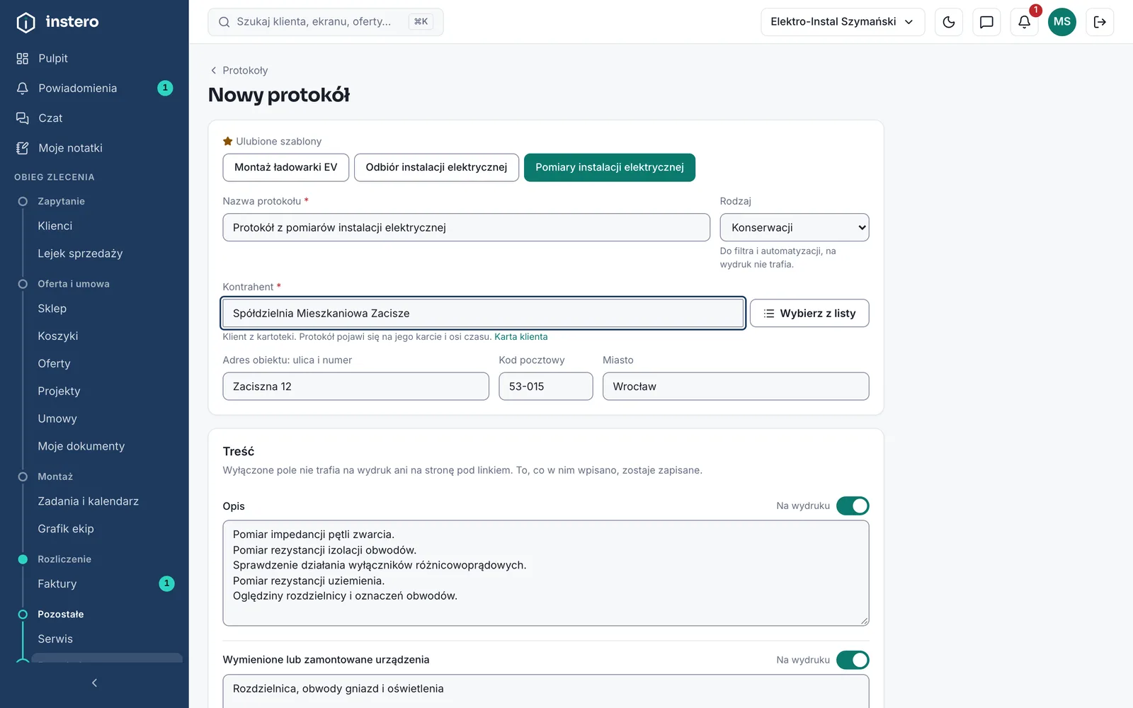 Protokół z pomiarów instalacji elektrycznej wpisany jednym kliknięciem z ulubionego szablonu